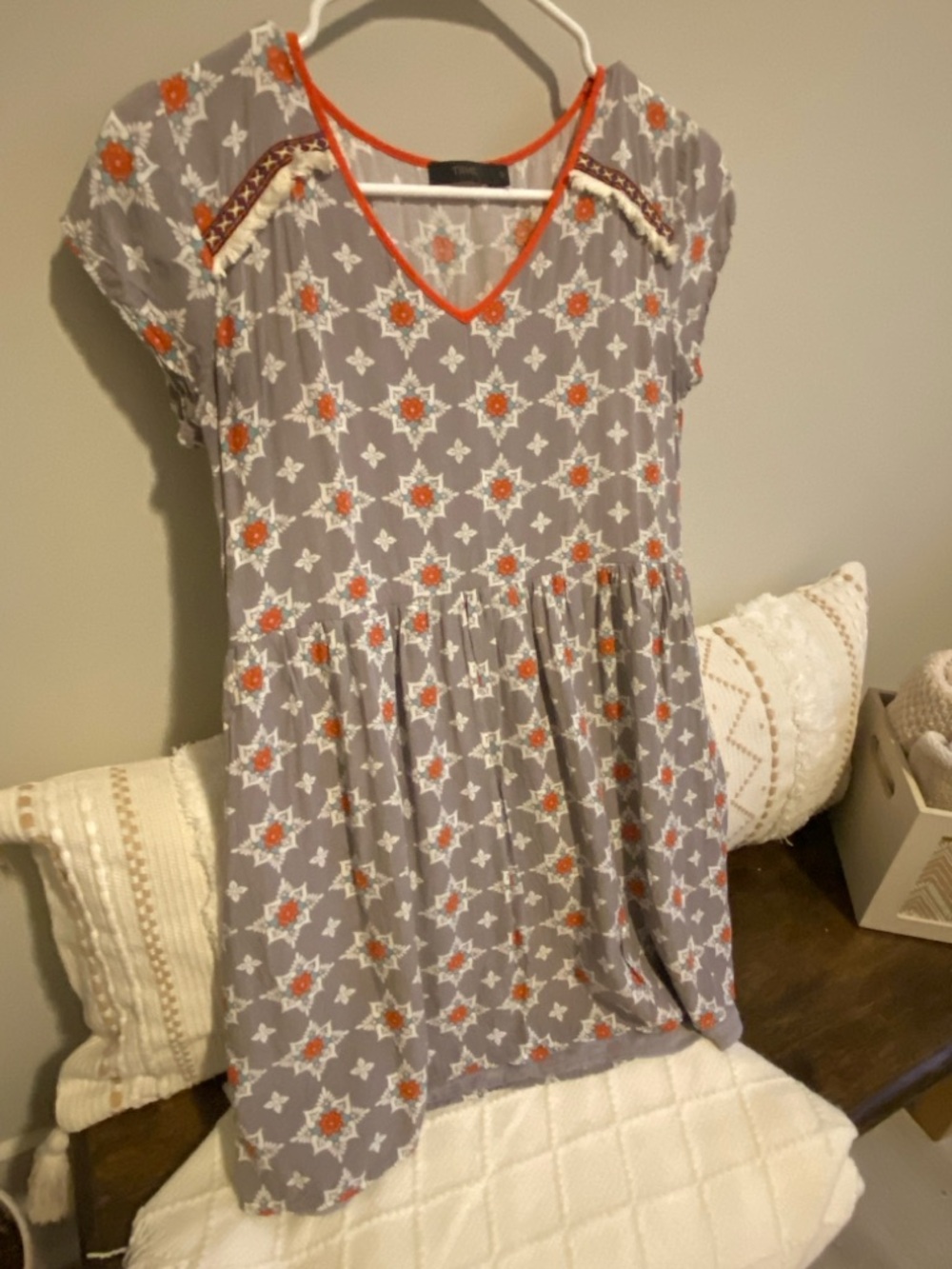 THML Anthropologie Gray Printed Tunic Dress with Orange Trim